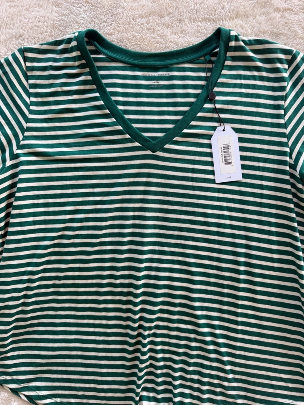 NWT Universal Standard V Rex Softest Tee in Aventurine/Ecru Stripe sz M 18/20 - Picture 6 of 11
